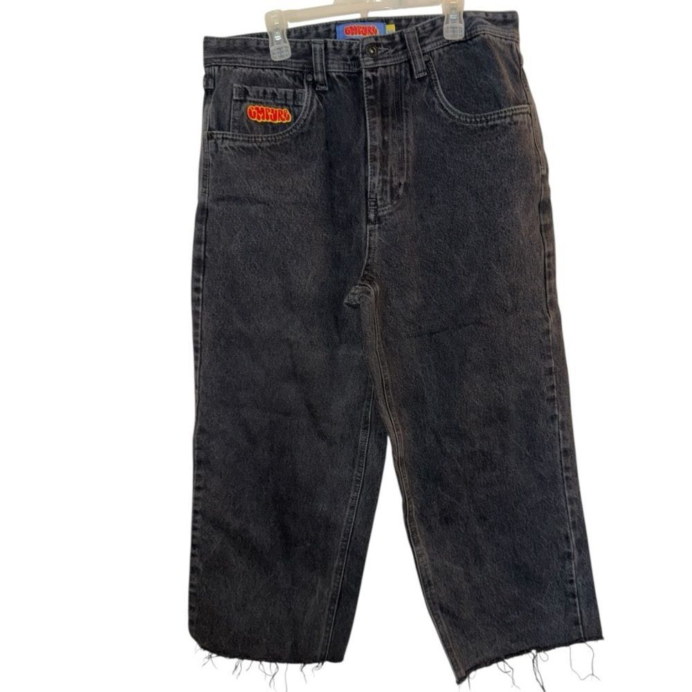 Skate Jeans Black Size 30 Distressed Fringe Raw Edge Early Grunge Style - Picture 3 of 11